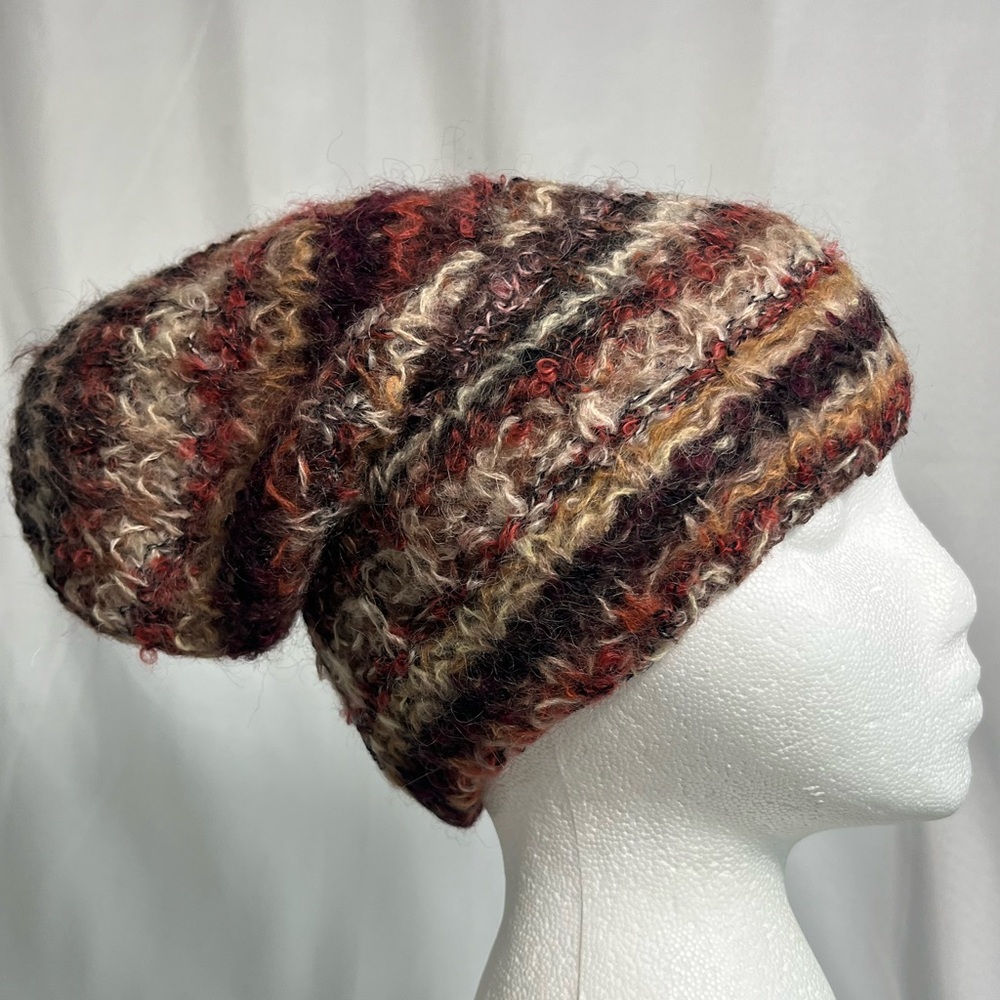 Italian Wool Blend Multicolor Knit Beanie Adult One Size Slouchy Boho - Picture 2 of 12